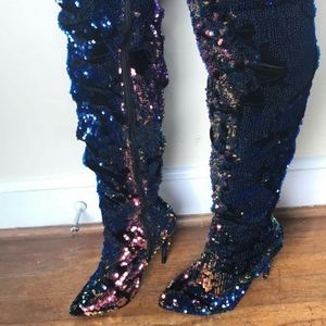 Sequin, thigh high, heeled boots